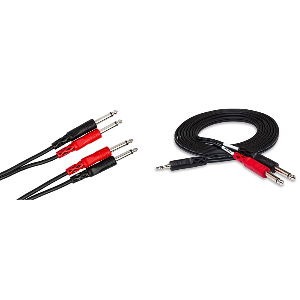 Hosa CPP-201 Dual 1/4" TS to Dual 1/4" TS Stereo Interconnect Cable, 1 Meter & CMP-153 3.5 mm TRS to Dual 1/4" TS Stereo Breakout Cable, 3 Feet