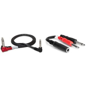 hosa stp-201rr right angle 1/4" trs to dual right angle 1/4" ts insert cable,1 meter black & ypp-136 1/4" trsf to dual 1/4" ts stereo breakout cable