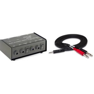 Stagg SDI-ST 2-Channel Passive DI Box with Mono/Stereo Switch & Hosa CMP-153 3.5 mm TRS to Dual 1/4" TS Stereo Breakout Cable, 3 Feet