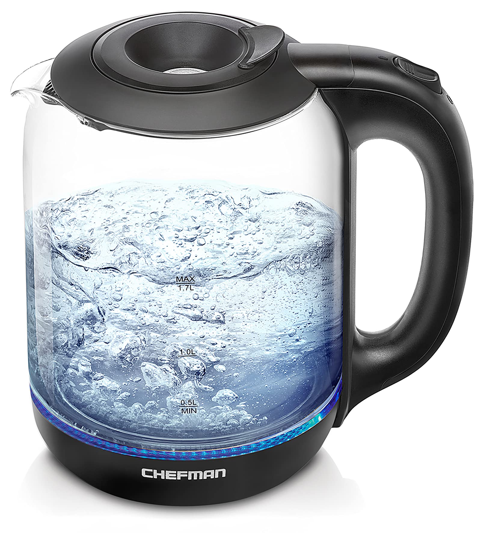 Chefman 1.7 Liter Electric Kettle With Easy Fill Lid, Cordless With Removable Lid And 360 Swivel Base, LED Indicator Lights