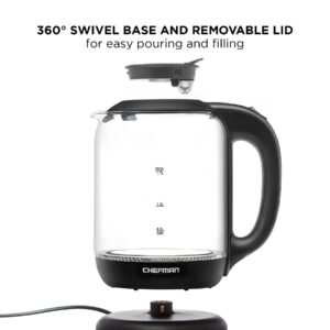 Chefman 1.7 Liter Electric Kettle With Easy Fill Lid, Cordless With Removable Lid And 360 Swivel Base, LED Indicator Lights