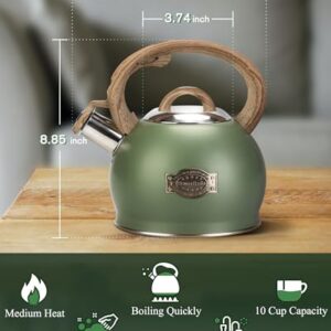 Hauce Radio Tea Kettle Stovetop, 2.1 Quart Stove Top Whistling Tea Kettle, Teapot Kettles with Food Grade Stainless Steel and Wood Pattern Folding Handle, Suitable for All Heat Sources