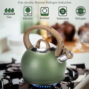 Hauce Radio Tea Kettle Stovetop, 2.1 Quart Stove Top Whistling Tea Kettle, Teapot Kettles with Food Grade Stainless Steel and Wood Pattern Folding Handle, Suitable for All Heat Sources