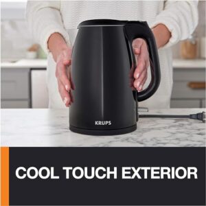 Krups, Electric Kettle, Cool Touch Stainless Steel Interior 1.5 Liter 1500 Watts Fast Boiling, one cup in 80 seconds, Double Wall, Fast Boiling, Auto Off, Keep Warm, Cordless Black