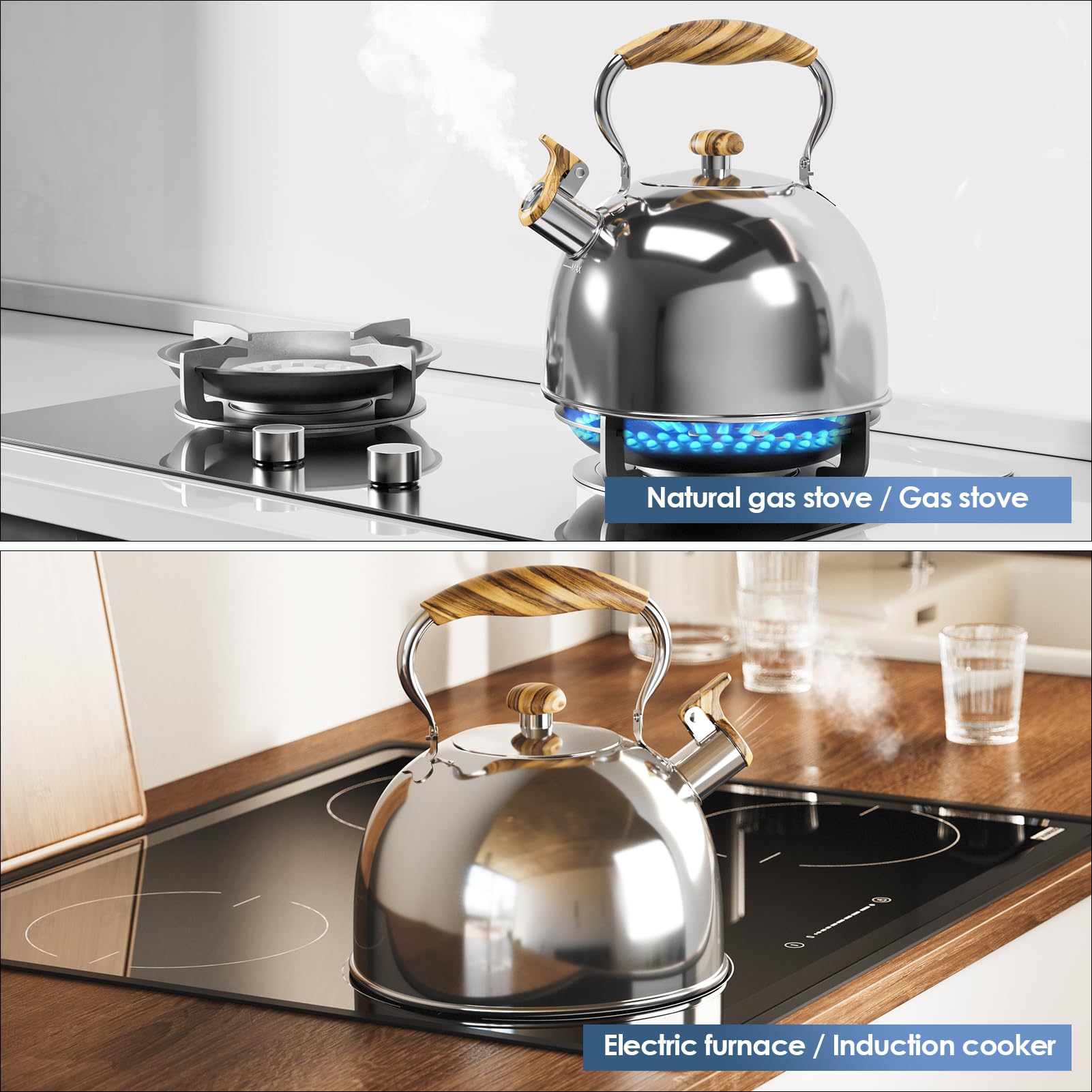 Chefbar Tea Kettle for Stovetop, 2.5 Liter Whistling Tea Kettle & Tea Kettle for Stovetop Gooseneck Pour Over Coffee Kettle