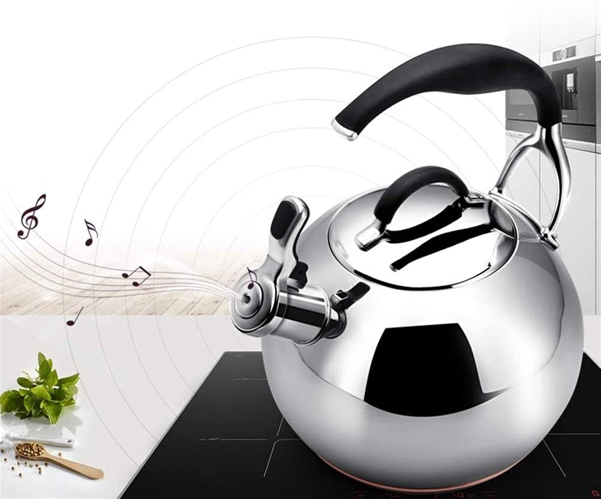 ArrAze Tea Kettle Stovetop Whistling Suitable for Stove Tops 3L Modern Brushed Steel Polished Kettle with Ergonomic Handle Can Make Boil Milk or Coffee