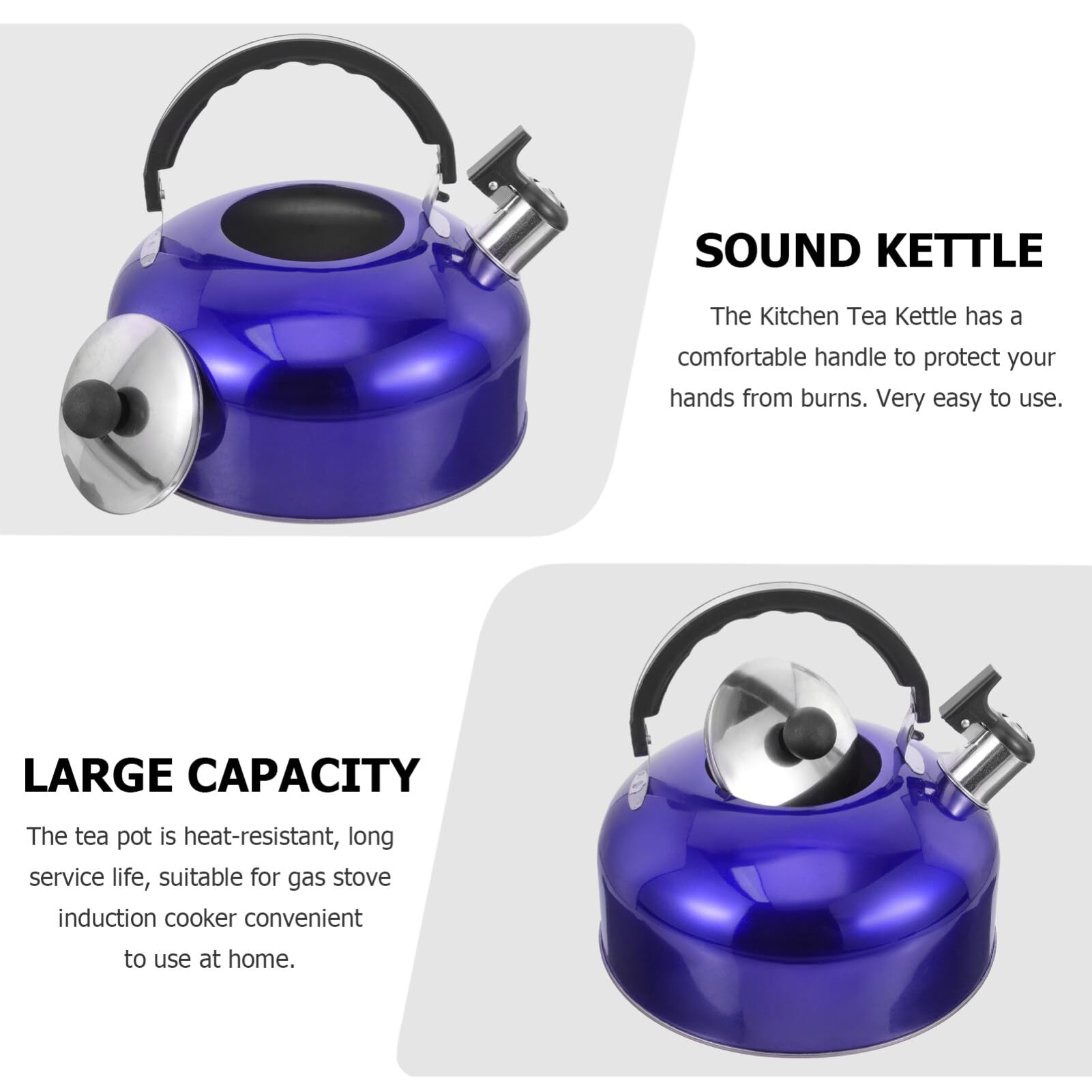 BESTonZON Whistling Tea Kettle Tea Bottle Stainless Steel Stovetop Teapot 4L Camping Water Kettle Kitchen Coffee Kettle Metal Water Pot with Cool Handle for Home Office Blue