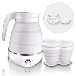 600ml Travel Electric Kettle, Portable Travel Foldable Electric Kettle Home Collapsible 5 Different Temperature Silicone Water Boiler and Tea Pot for Camping (White)