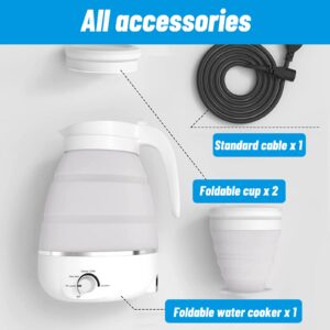 600ml Travel Electric Kettle, Portable Travel Foldable Electric Kettle Home Collapsible 5 Different Temperature Silicone Water Boiler and Tea Pot for Camping (White)