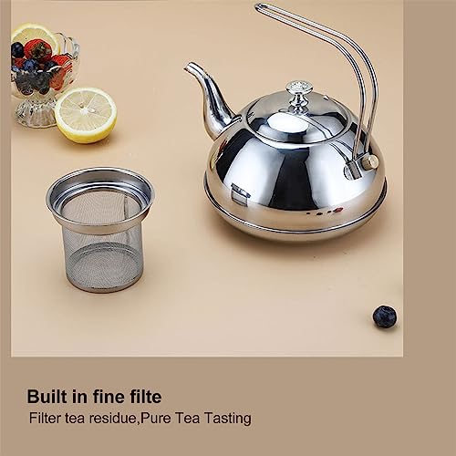 BORDSTRACT Stainless Steel Teapot, Large Capacity Stovetop Kettle with Filter for Home Camping 1.5L(Stainless steel color)