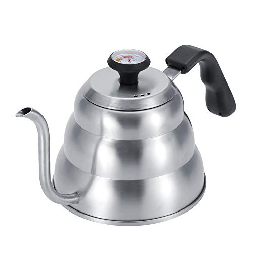 Stainless Steel Coffee Tea Pot Pouring Drip Kettle with Gooseneck and Built in Thermometer Durable Stainless Steel Kettle(1L)