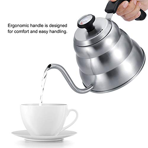 Stainless Steel Coffee Tea Pot Pouring Drip Kettle with Gooseneck and Built in Thermometer Durable Stainless Steel Kettle(1L)