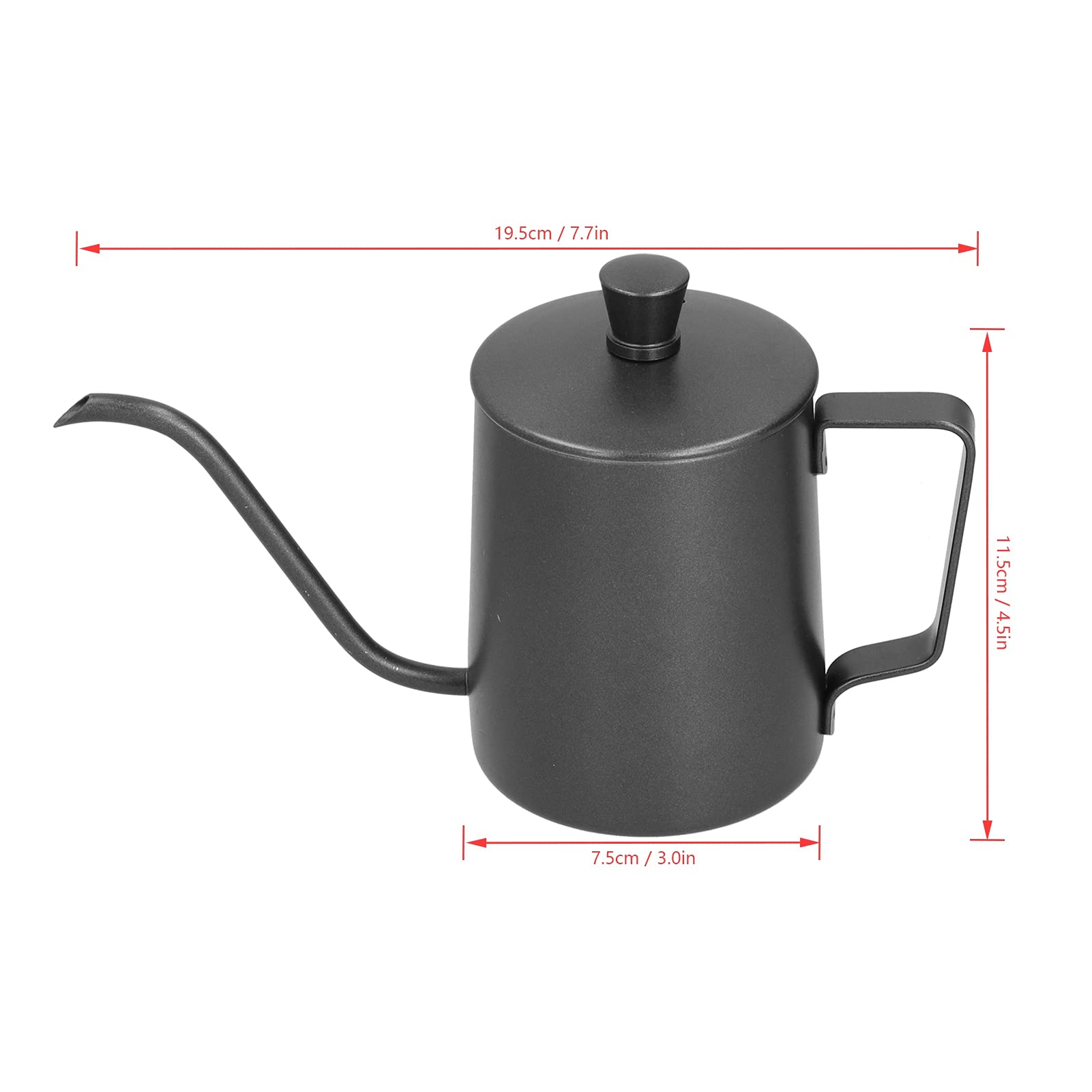 Black Tea Kettle, 350ml PTFE Coffee Kettle with Lid 304 Stainless Steel Pour Over Coffee Pot for Home Office (Black)