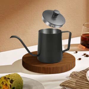 Black Tea Kettle, 350ml PTFE Coffee Kettle with Lid 304 Stainless Steel Pour Over Coffee Pot for Home Office (Black)