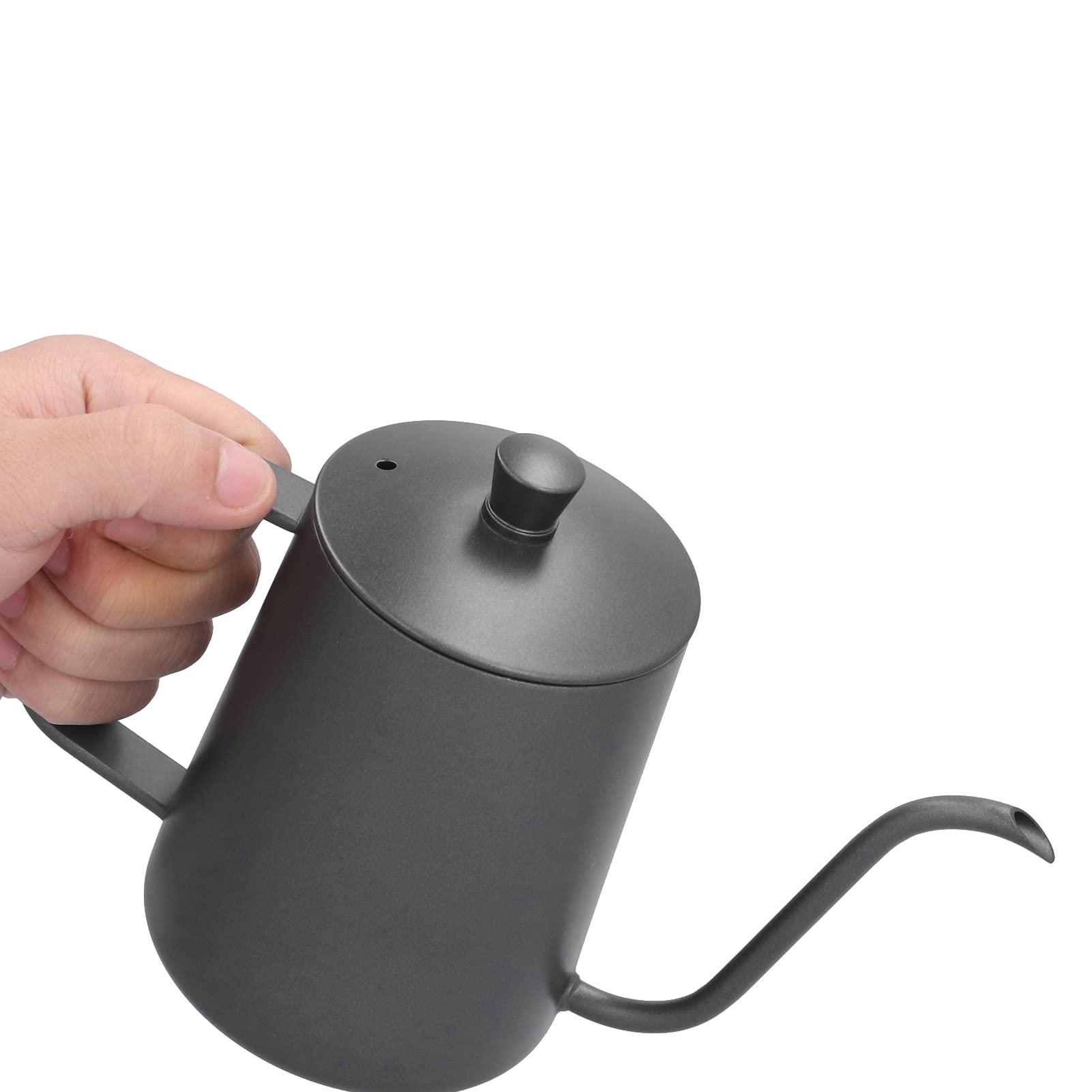 ELINP Goose Neck Electric Kettles, 600ml 304 Stainless Steel PTFE Coffee Kettle with Black Handle Narrow Mouth Coffee Pot for Home