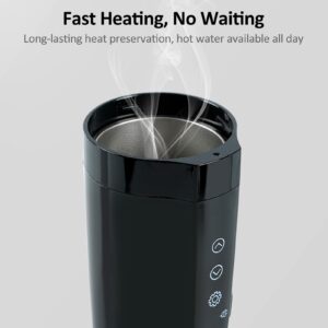 12V/24V Car Heating Cup, 400mL Stainless Steel Heated Travel Mug Car Home Dual Use Smart Temperature Control Electric Kettle for Coffee Tea Milk