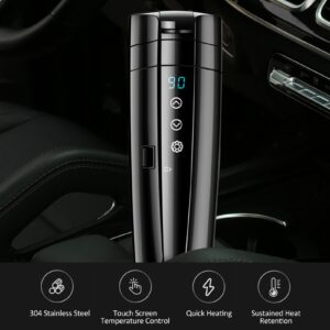 12V/24V Car Heating Cup, 400mL Stainless Steel Heated Travel Mug Car Home Dual Use Smart Temperature Control Electric Kettle for Coffee Tea Milk