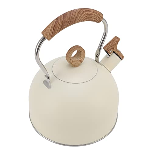 2.5 Liter Whistling Tea Kettle L Steel Teapot with Handle For Electric Stove Gas Stove Beige For Home Use, Multifunctional Accessory (Beige)