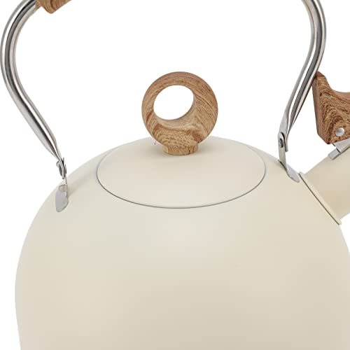 2.5 Liter Whistling Tea Kettle L Steel Teapot with Handle For Electric Stove Gas Stove Beige For Home Use, Multifunctional Accessory (Beige)