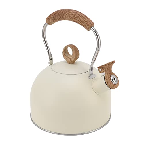 2.5 Liter Whistling Tea Kettle L Steel Teapot with Handle For Electric Stove Gas Stove Beige For Home Use, Multifunctional Accessory (Beige)