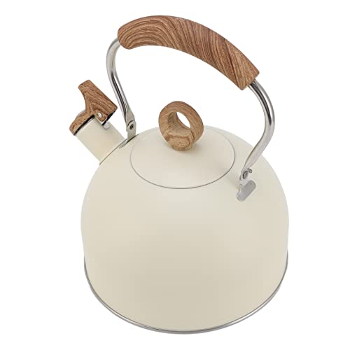 2.5 Liter Whistling Tea Kettle L Steel Teapot with Handle For Electric Stove Gas Stove Beige For Home Use, Multifunctional Accessory (Beige)