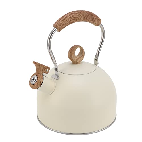 2.5 Liter Whistling Tea Kettle L Steel Teapot with Handle For Electric Stove Gas Stove Beige For Home Use, Multifunctional Accessory (Beige)