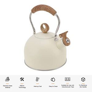 2.5 Liter Whistling Tea Kettle L Steel Teapot with Handle For Electric Stove Gas Stove Beige For Home Use, Multifunctional Accessory (Beige)