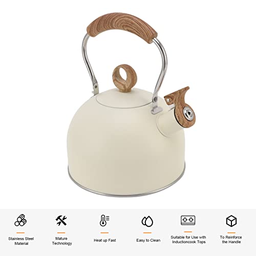 2.5 Liter Whistling Tea Kettle L Steel Teapot with Handle For Electric Stove Gas Stove Beige For Home Use, Multifunctional Accessory (Beige)