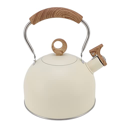 2.5 Liter Whistling Tea Kettle L Steel Teapot with Handle For Electric Stove Gas Stove Beige For Home Use, Multifunctional Accessory (Beige)