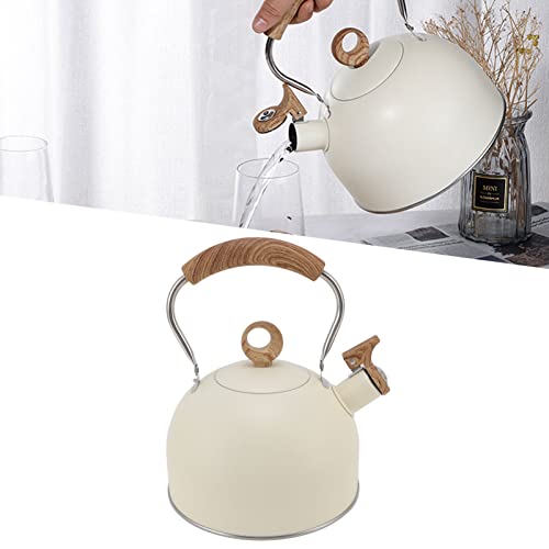 2.5 Liter Whistling Tea Kettle L Steel Teapot with Handle For Electric Stove Gas Stove Beige For Home Use, Multifunctional Accessory (Beige)