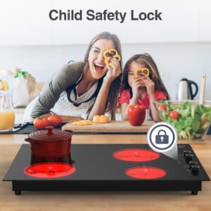 GIHETKUT Electric Cooktop, Hot Plate Electric Control by Knob, Built-in 4 Burners Electric Stove Top with 9 Power Levels, Child Safety Lock & 99mins Timer, 220-240V, 7200W