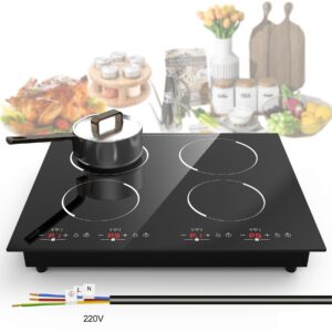 VBGK 30 inch induction cooktop, Built-in Induction Cooktop 4 Burner, Electric cooktop 30 inch 6000W,220-240V with Child Safety Lock -Touchscreen Control,Timer,9 Heating Levels (No Plug)