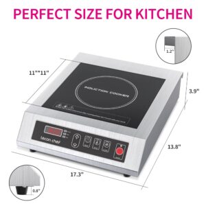 Leconchef Induction Cooktop Induction Cooker Stainless Steel Commercial Grade Countertop Induction Cooker Portable Electric Burner 10 Power&Temperature Settings,24 Hours Timer&Preset for