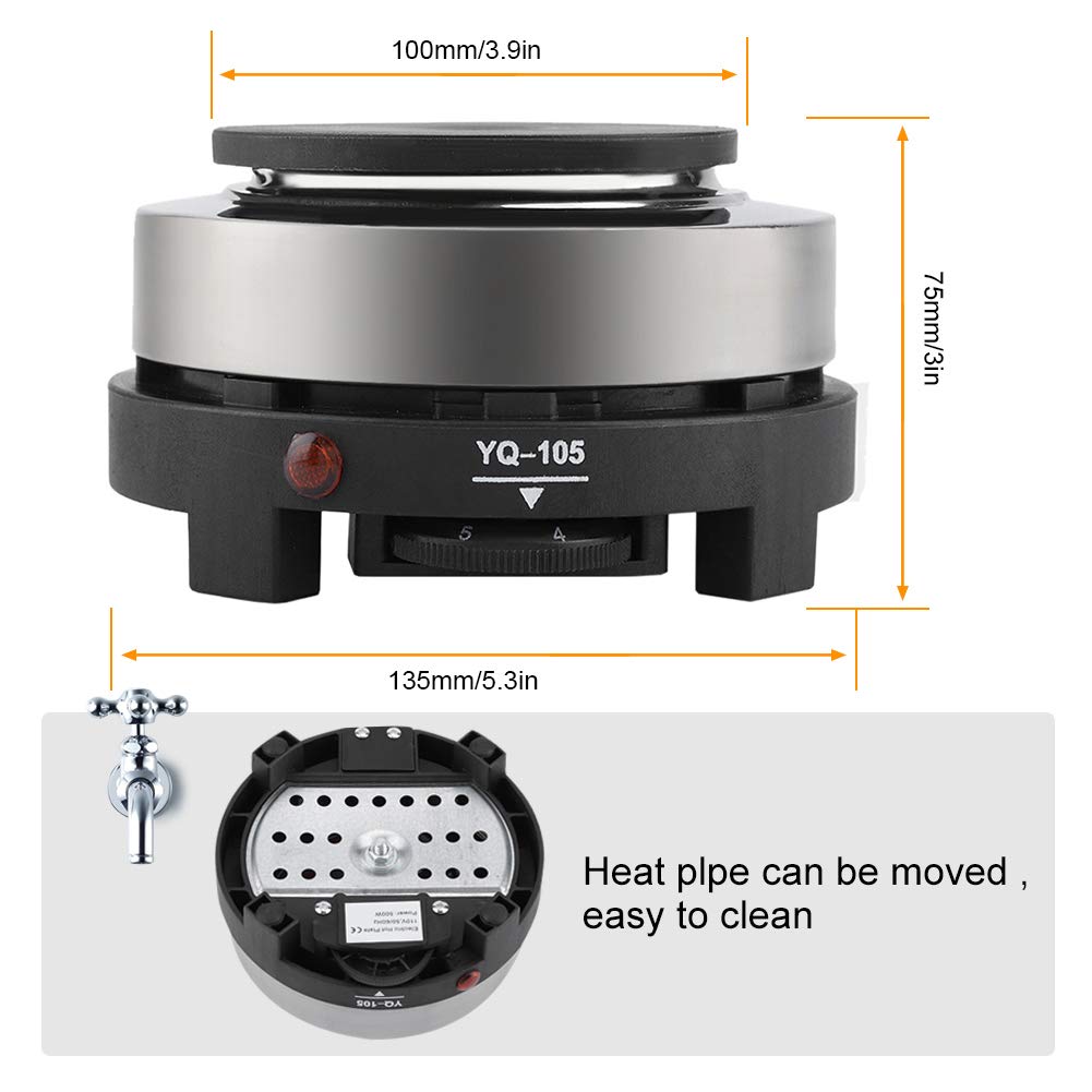 Silver,Black Small Hot Plate,Hot Plate Electric Stove, Portable 500W Electric Mini Stove Hot Plate Multifunction Home Heater Portable Single for Milk Water Coffee Heating (US Plug