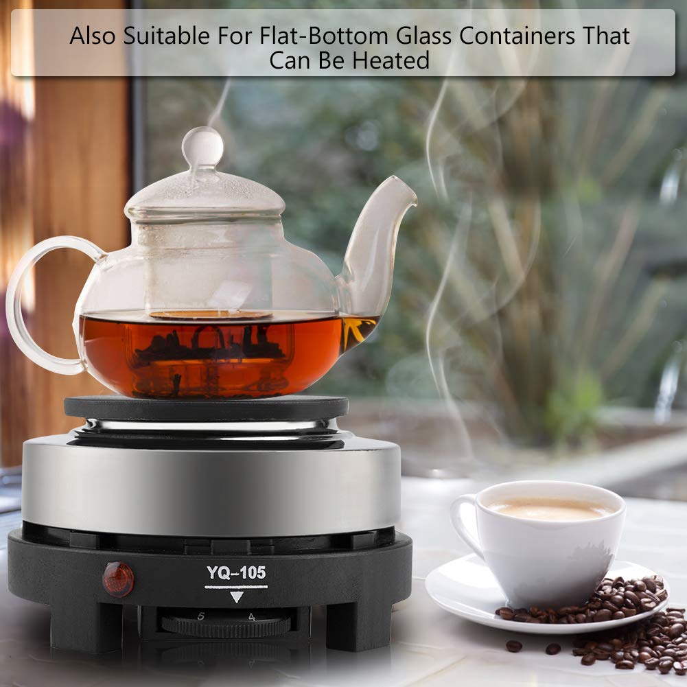 Silver,Black Small Hot Plate,Hot Plate Electric Stove, Portable 500W Electric Mini Stove Hot Plate Multifunction Home Heater Portable Single for Milk Water Coffee Heating (US Plug