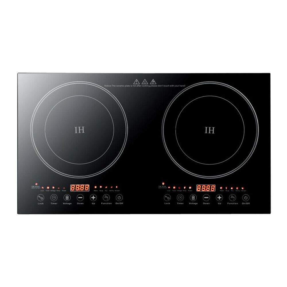 Dual Electric Induction Cooker, 110V 1200w Portable Digital Countertop Double Burner Cooktop Burner Sensor Touch Stove with 8 Gear Firepower, Double Induction Cooktop Cooker Fit for Iron Pot