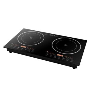 Dual Electric Induction Cooker, 110V 1200w Portable Digital Countertop Double Burner Cooktop Burner Sensor Touch Stove with 8 Gear Firepower, Double Induction Cooktop Cooker Fit for Iron Pot