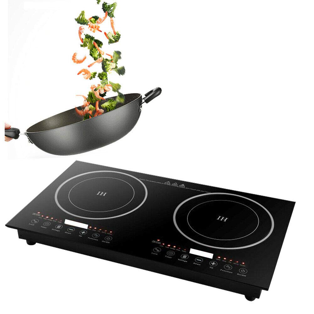 Dual Electric Induction Cooker, 110V 1200w Portable Digital Countertop Double Burner Cooktop Burner Sensor Touch Stove with 8 Gear Firepower, Double Induction Cooktop Cooker Fit for Iron Pot