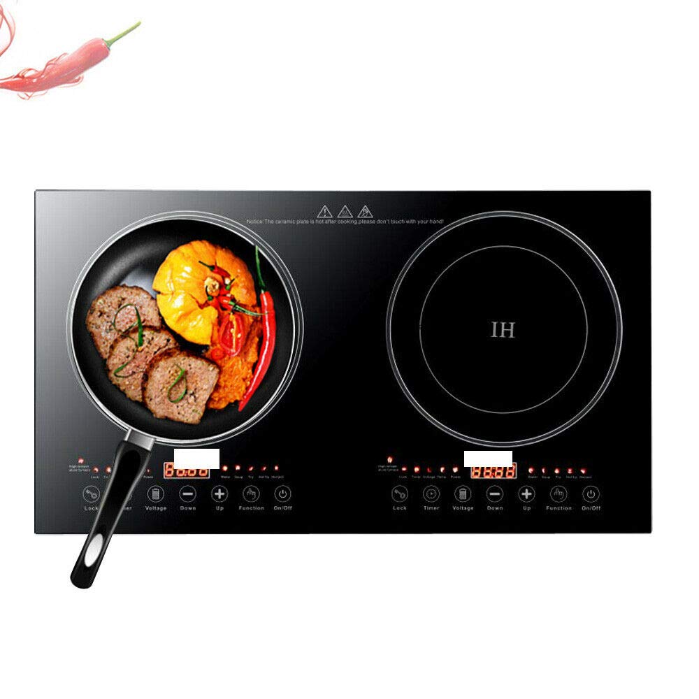 Dual Electric Induction Cooker, 110V 1200w Portable Digital Countertop Double Burner Cooktop Burner Sensor Touch Stove with 8 Gear Firepower, Double Induction Cooktop Cooker Fit for Iron Pot