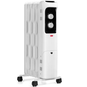 GOFLAME 1500W Oil Filled Radiator Heater, Electric Space Heater with 3 Heating Modes, Adjustable Thermostat, Tip-Over & Overheat Protection, Powerful Oil Heater for Home and Office, White