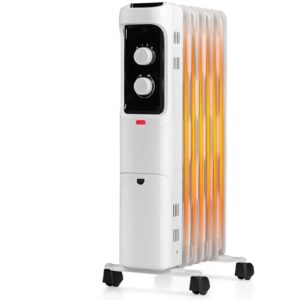 GOFLAME 1500W Oil Filled Radiator Heater, Electric Space Heater with 3 Heating Modes, Adjustable Thermostat, Tip-Over & Overheat Protection, Powerful Oil Heater for Home and Office, White