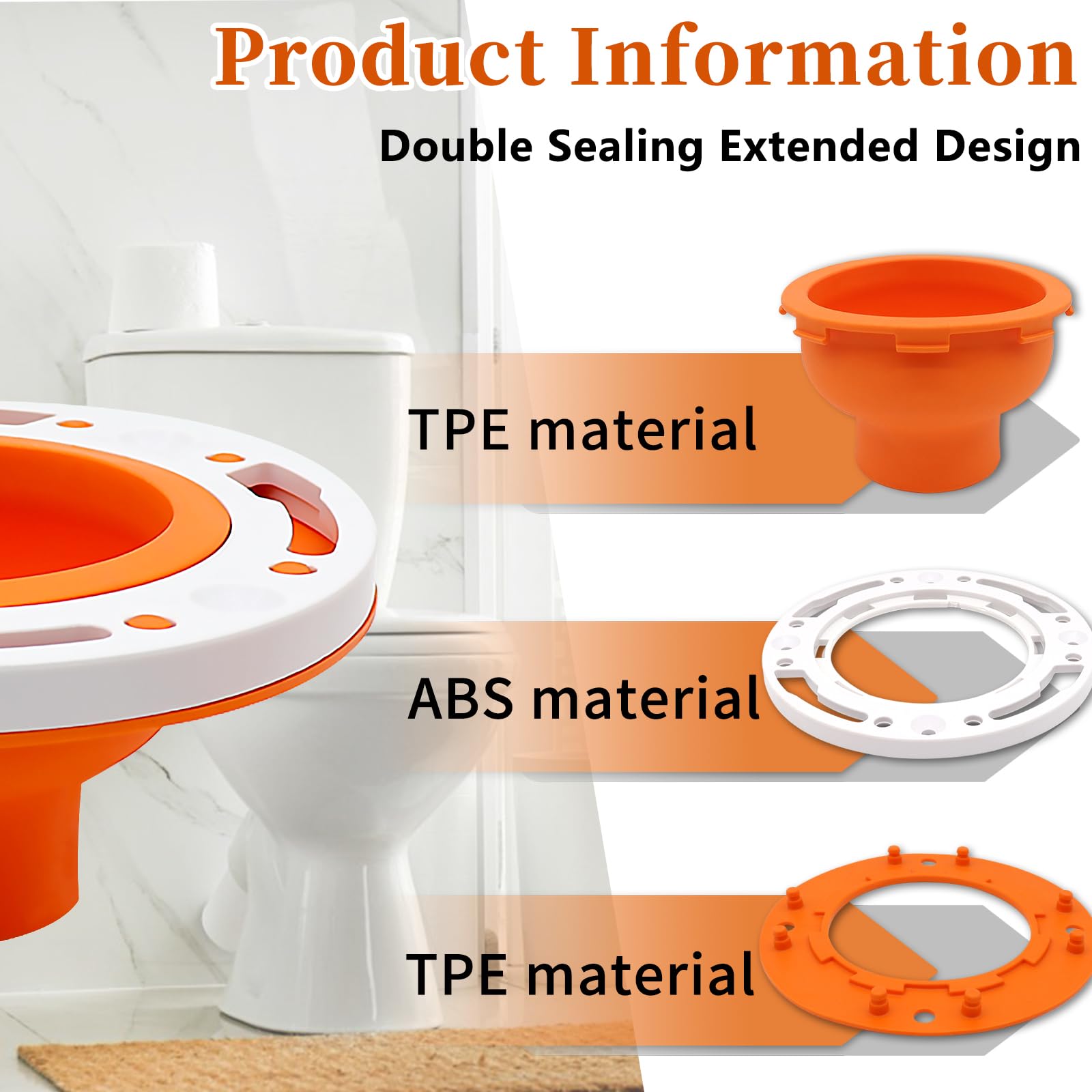 Toilet Flange Repair Kit, Universal Toilet Flange Fits for 4" and 5" or Special 3" Drain Pipe, Toilet Repair and Easy Install, Perfect Seal No More Pipeline Gas Leakage