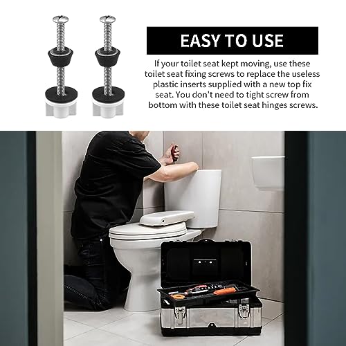 Jaeskeclip 2 Sets Stainless Steel Toilet Seat Screws, Toilet Seat Tightening Kit, Strong Metal Hinges and Bolts, Resistant to Dirt and Wear, Practical Convenient(Silver+Black+White)