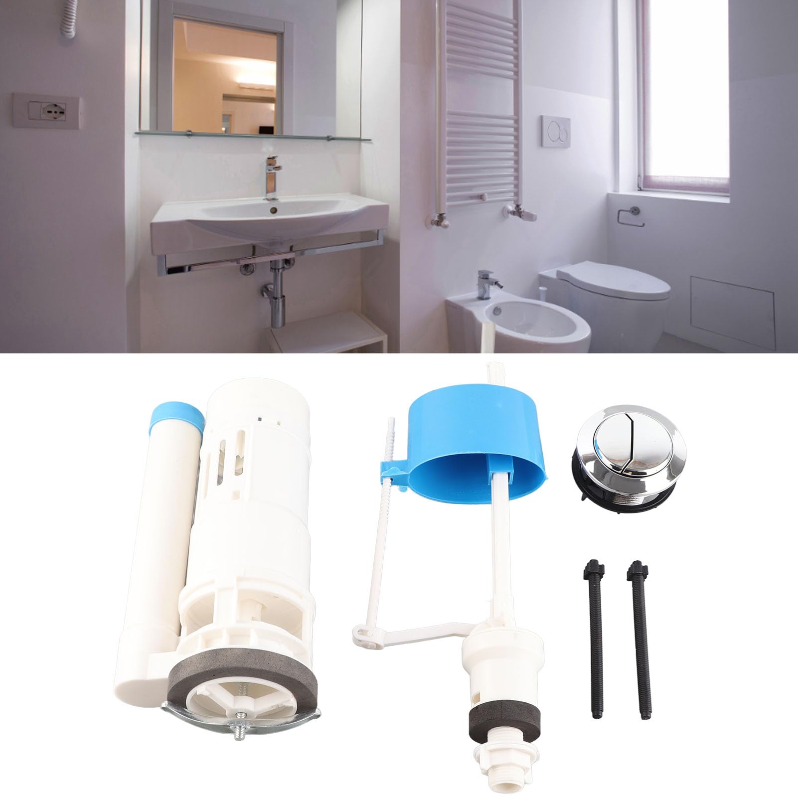 HURRISE Water Saving Toilet Repair Kit Fill with Button ABS Material, Suitable for Toilets with 23-27 Cm Water Depth