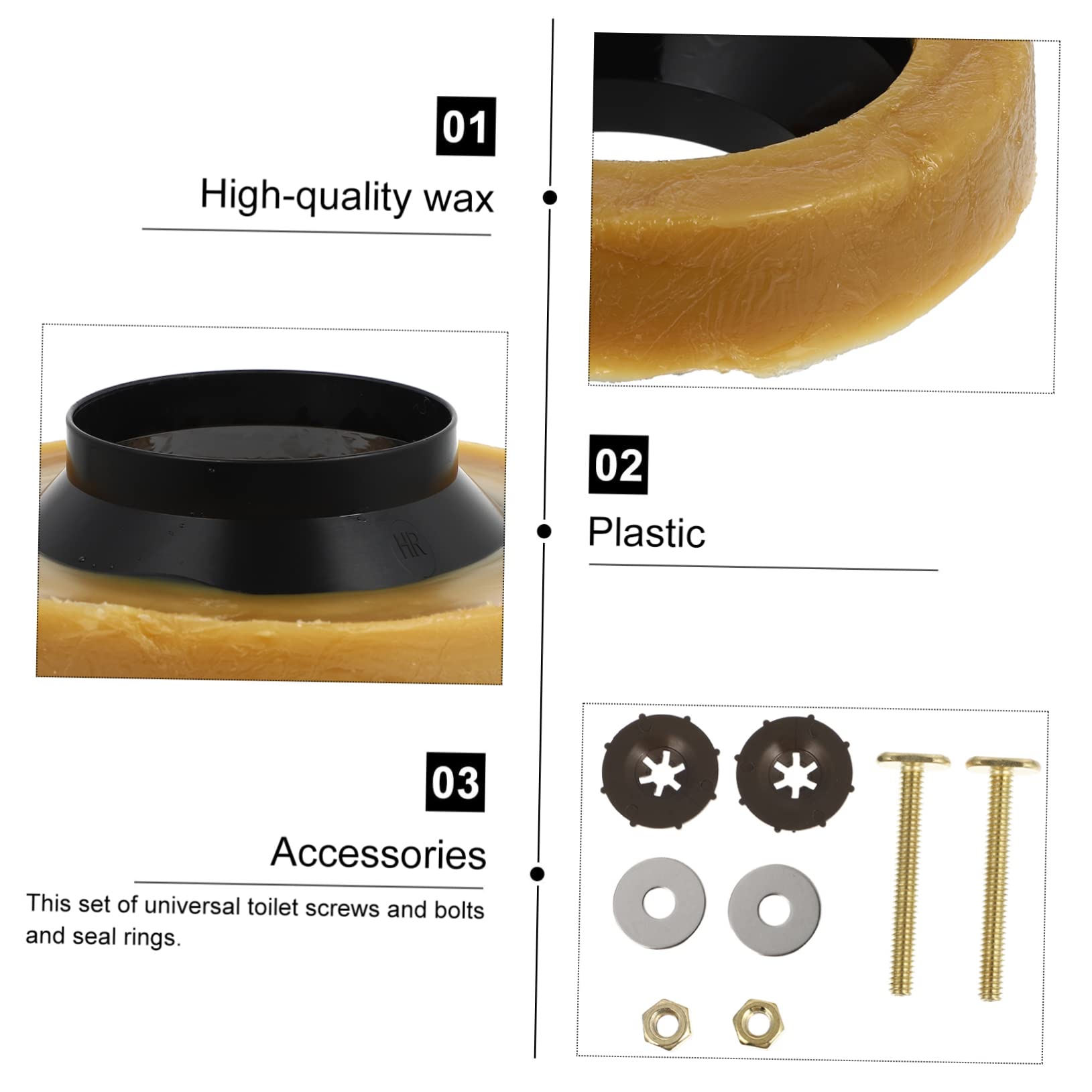 Uonlytech 3 Sets Toilet Seal Brass Washers Ring Kit Brass Fittings Toilet Fixed Accessories Toilet Wax Ring with Bolts Toilet Wax Seal Kit Toilet Seat Fixed Accessories Toilet Seat Bolts