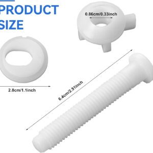 BUWUSMU Replacement Toilet Seat Screws, Kit with Plastic Hinge Bolt Screws, Nuts, and Washers for Top Toilet Seat Repair (White, 4 Pieces)