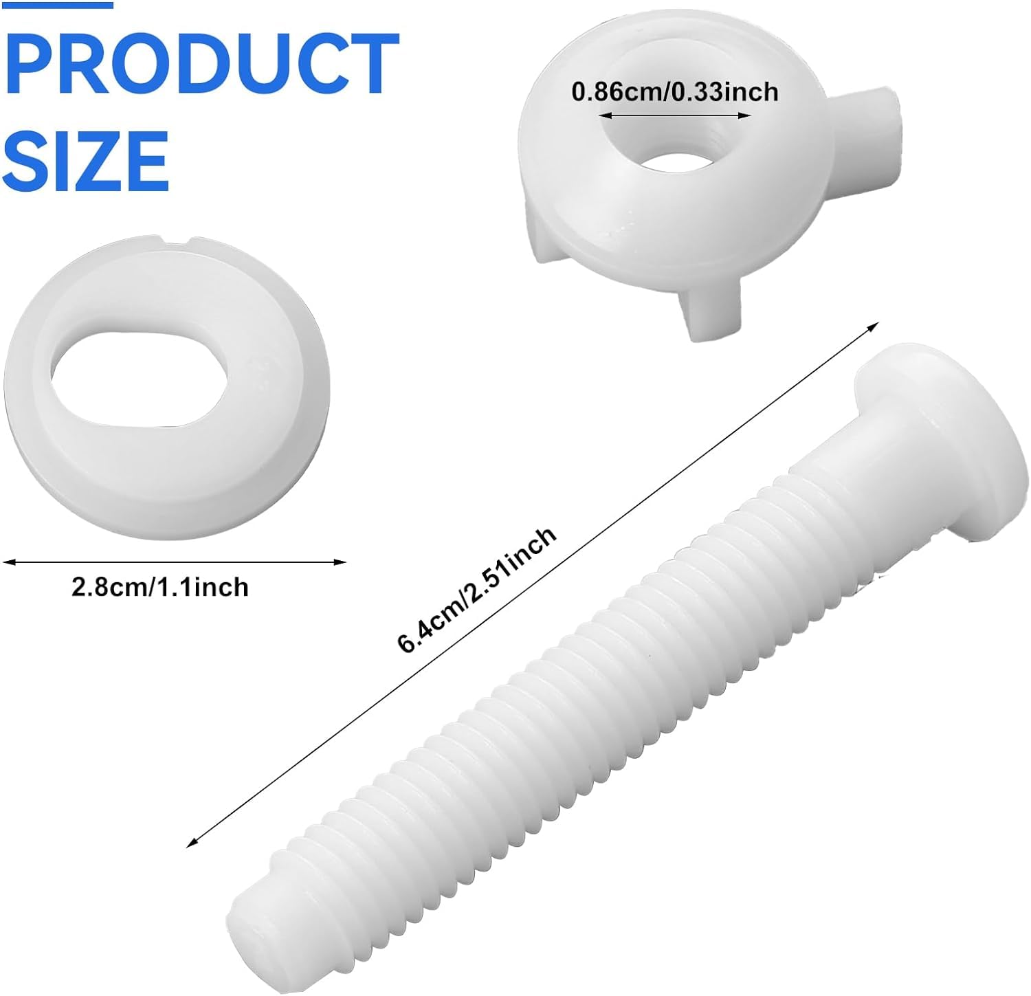 BUWUSMU Replacement Toilet Seat Screws, Kit with Plastic Hinge Bolt Screws, Nuts, and Washers for Top Toilet Seat Repair (White, 4 Pieces)