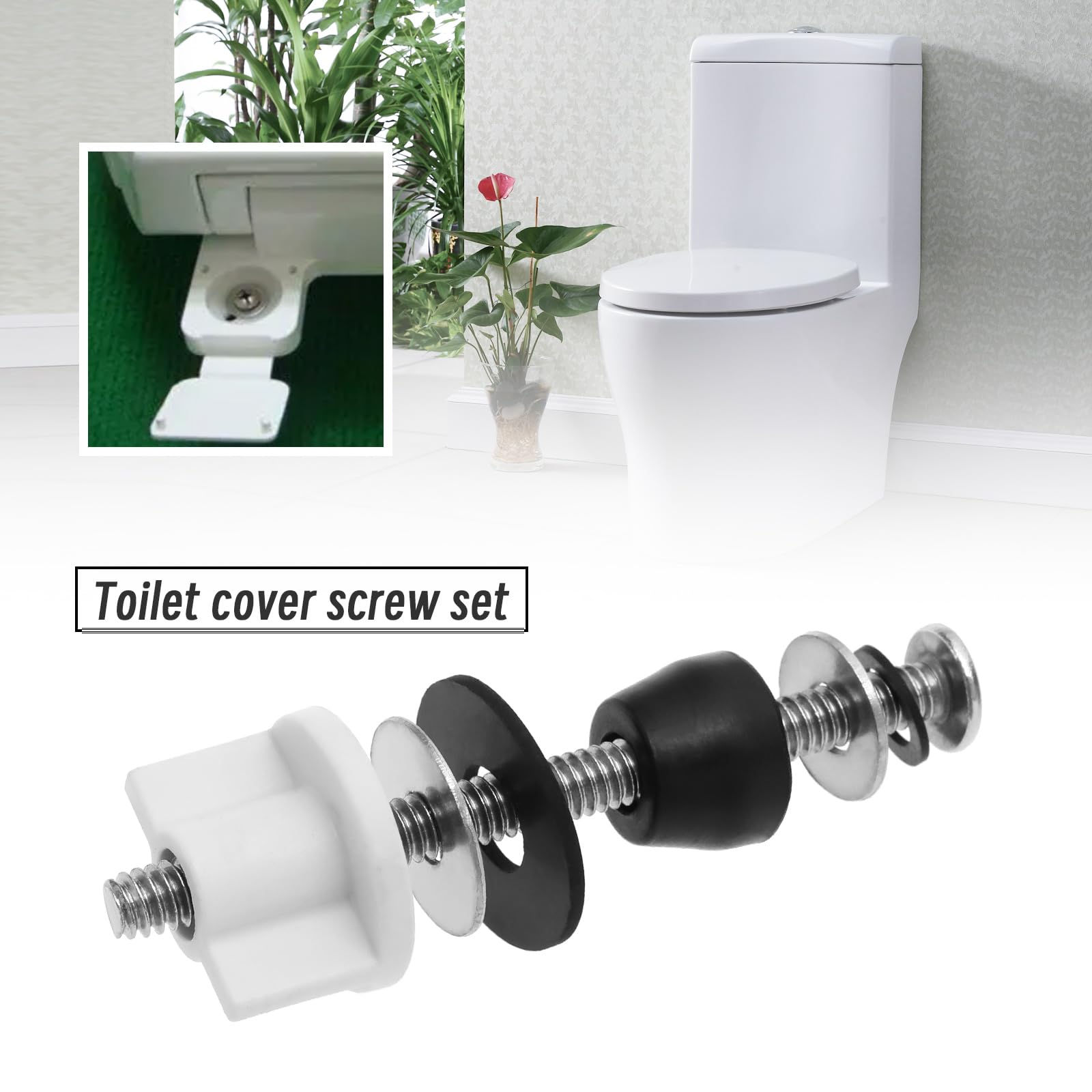 ECSiNG 2 Set Toilet Seat Hinge Bolts Kit Hinge Bolt Replacement Top-Fixed Hinge Universal Toilet Seat Stainless Steel Rubber Hinge Bolt