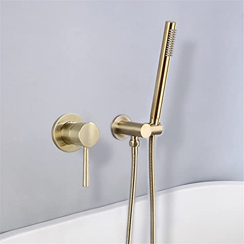 Brass Round Handheld Shower Head Brushed Gold Finish Shower Set Adjustable Wall Holder Handheld Water Saving Bath Shower Kit