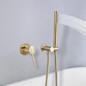 Brass Round Handheld Shower Head Brushed Gold Finish Shower Set Adjustable Wall Holder Handheld Water Saving Bath Shower Kit